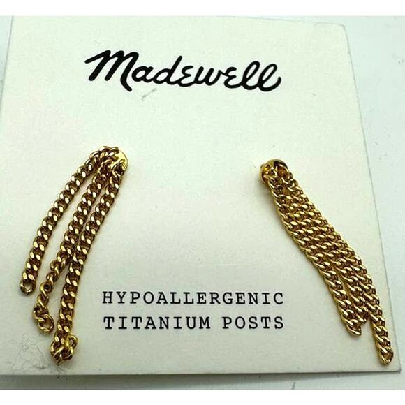 Madewell Gold Chain Drop Earrings Hypoallergenic Titanium Posts NWT - Picture 3 of 4